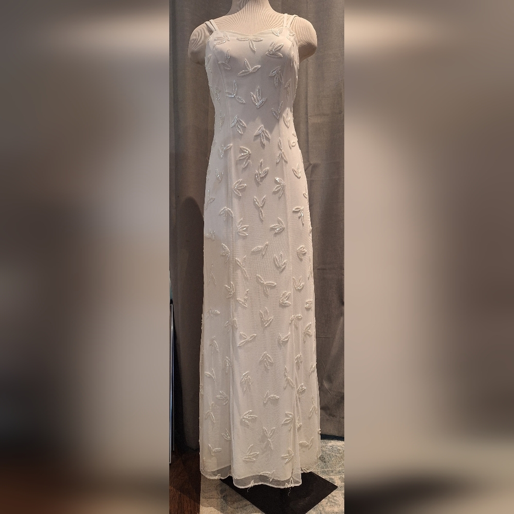 K Lily Ivory White Beaded Maxi Evening Dress Size 8
